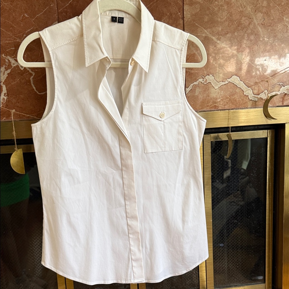Women’s Theory Crisp Button Down Sleeveless Shirt Small Off White